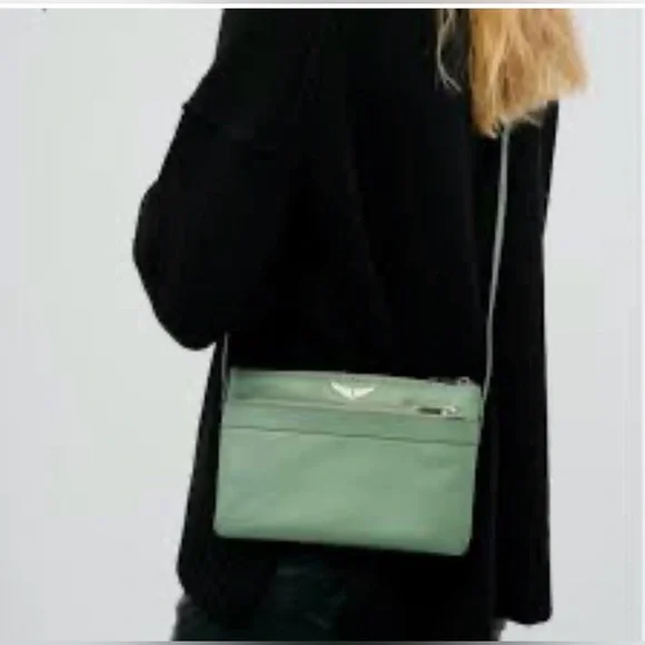 NWT Zadig & Voltaire Stella Wings Green Leather Crossbody Bag